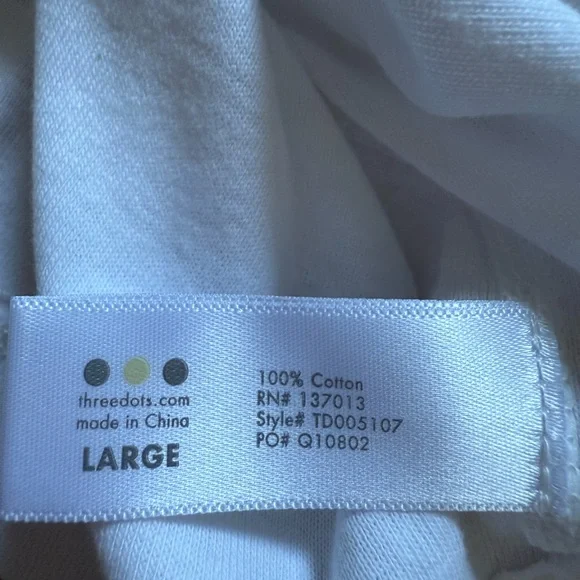 Three Dots Women Sz L Solid White Long Sleeve Top Cotton Round Neck Pullover New - Picture 12 of 13